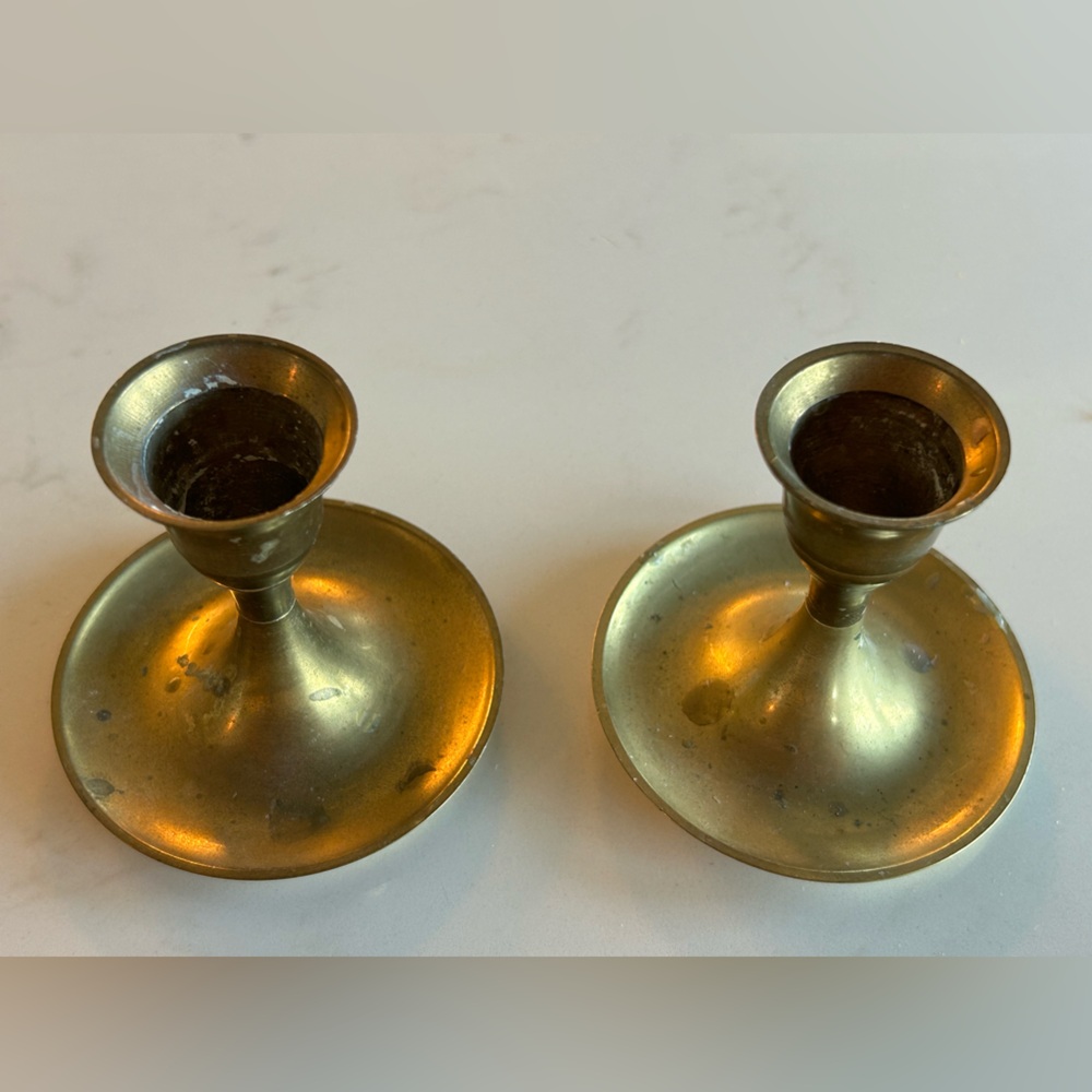 Vintage Pair Brass Candle Holders, Made in India